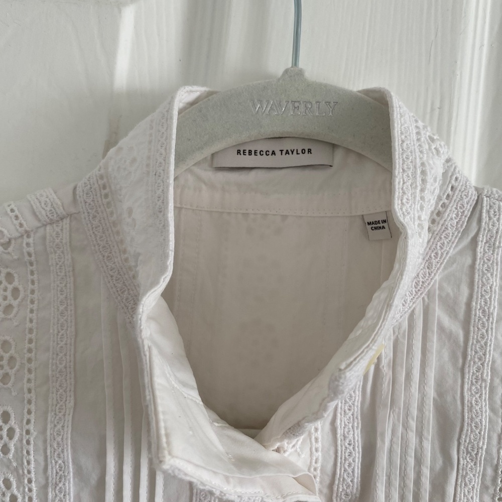 Rebecca Taylor Poplin Lace Trim Top - Picture 9 of 12